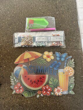 NWT Sourmo Summer Beach Diamond Art Hanging Sign Kit - Super Cute!
